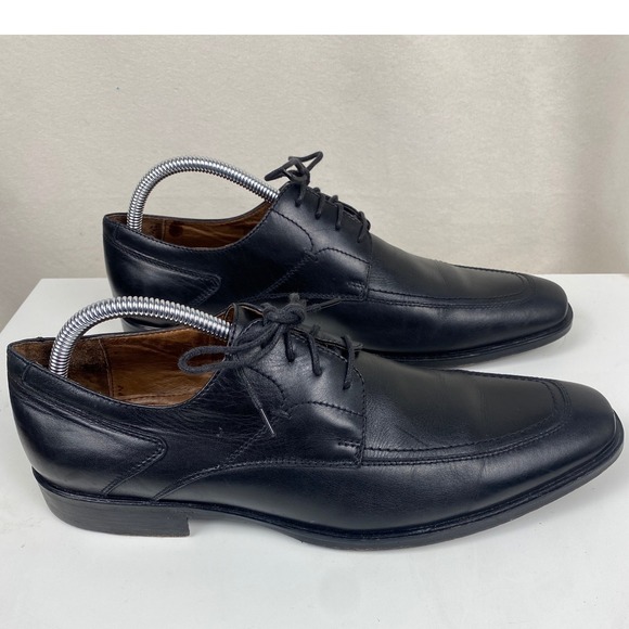 Johnston & Murphy Mens 9.5M Black Leather Apron Toe Derby Dress Shoes